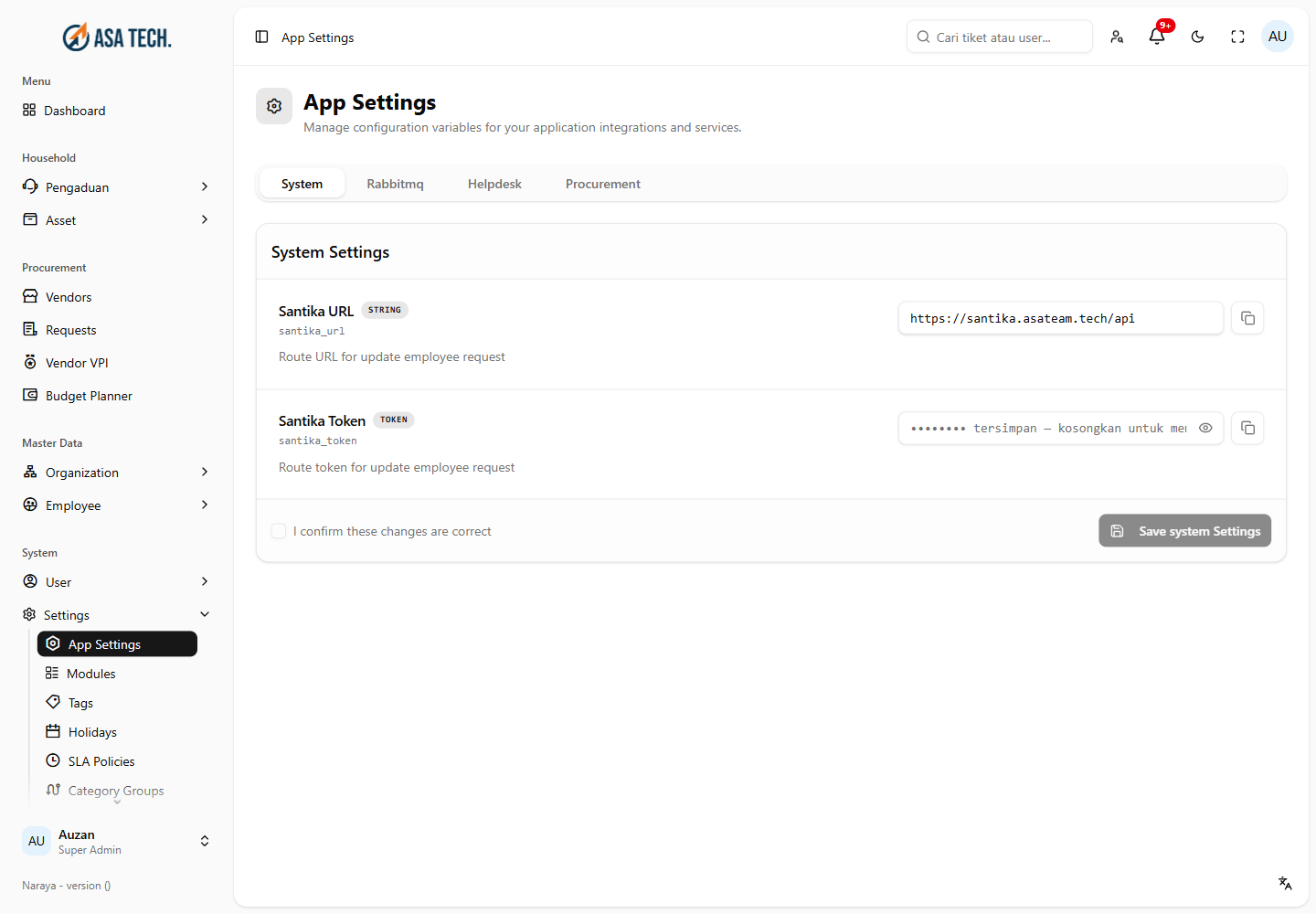 Halaman App Settings