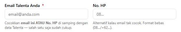 Kolom Email dan No. HP